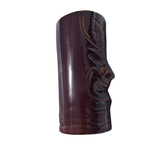 Vintage Ceramic Tiki Mug – Glossy Brown Sculpted Polynesian Face – Retro Barware - Picture 4 of 6